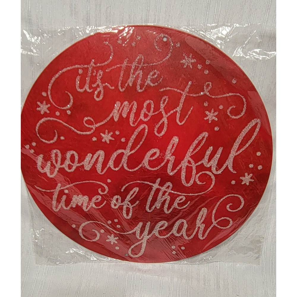 Red Glitter Christmas Wreath Attachment Sign Most Wonderful Time Year MD073824